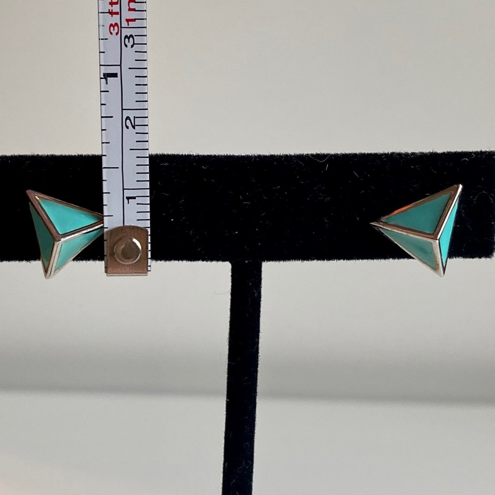 Turquoise Enamel Geometric Statement Stud Earrings - image 6